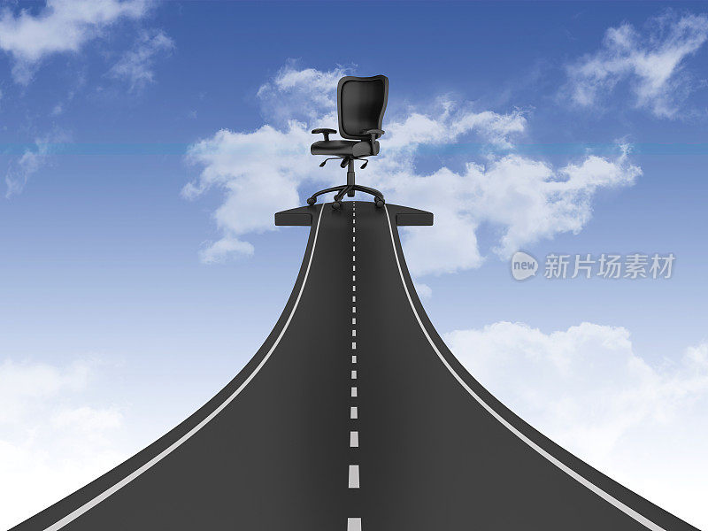 道路箭头与办公椅上的天空- 3D渲染